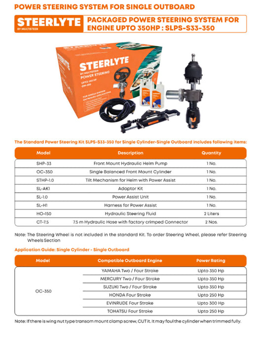 multiflex SteerLyte Power Steering System for Outboards upto 700 Hp with Tie Rod T7 for Starboard